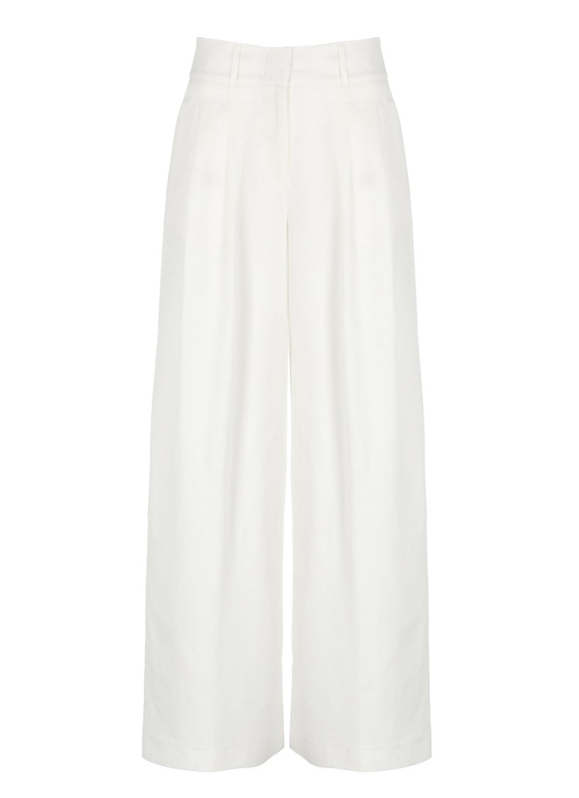 Peserico Ivory Viscose-Linen Wide-Leg Pants