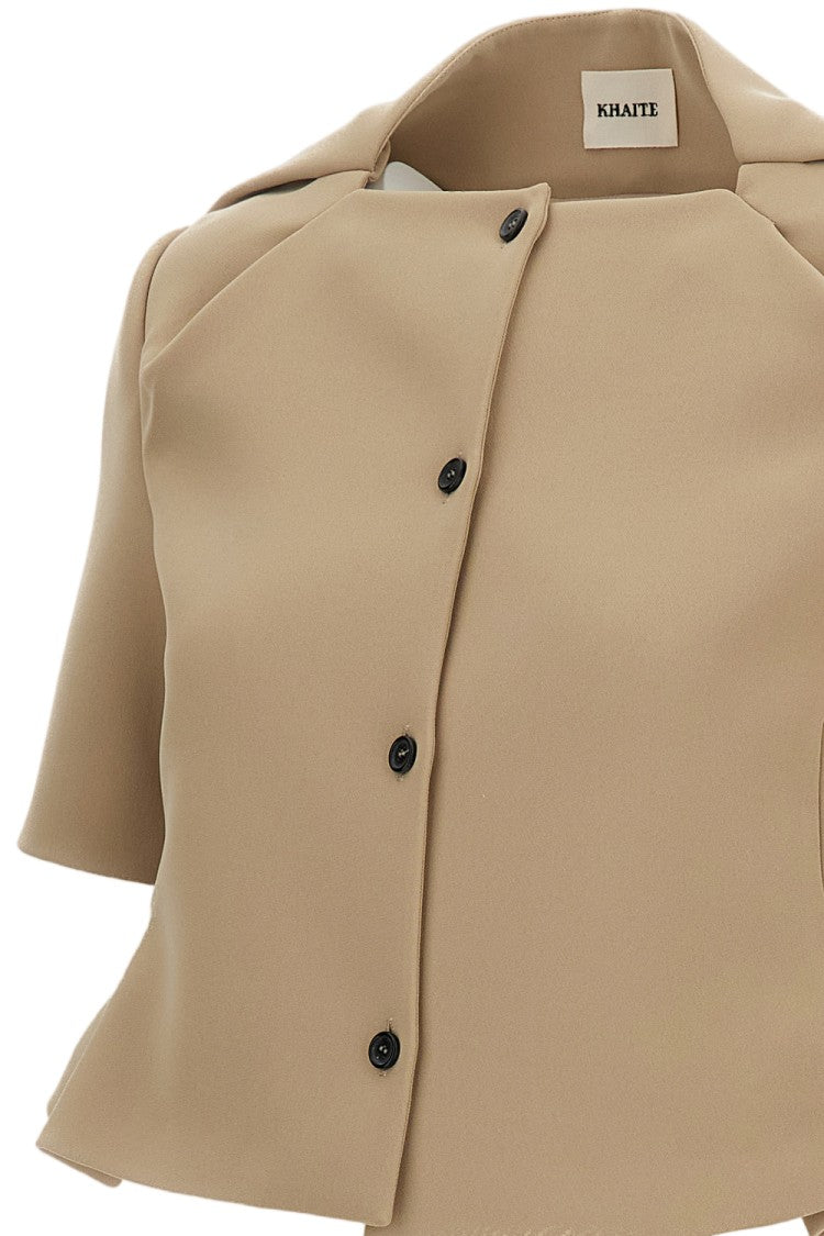 Khaite Peplum Short Jacket In Bonded Italian Crepe