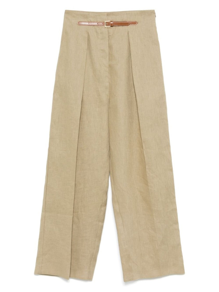 Semi Couture Wide-Leg Beige Pants With Pleated Front