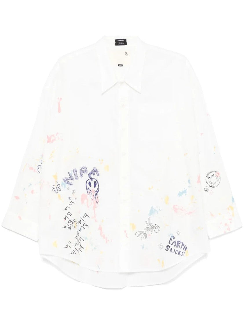 R13 Relaxed Fit Paint-Splatter Cotton Shirt
