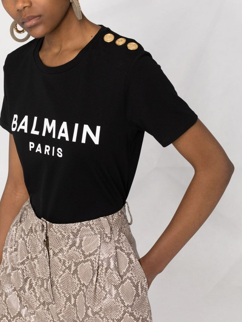 Balmain Black Cotton Gold Button Logo Top