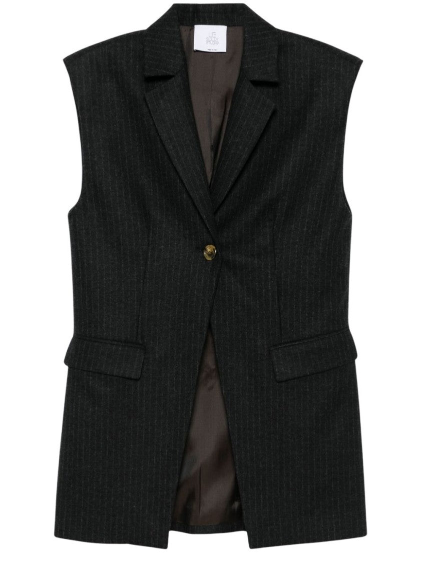 Le Sully Studio Charcoal Grey Pinstriped Wool Blend Lina Vest