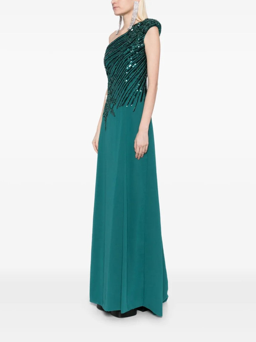 Saiid Kobeisy One Shoulder Sequin Long Dress