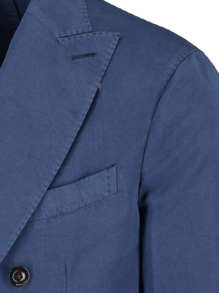 Boglioli Blue Cotton-Silk Double-Breasted Blazer