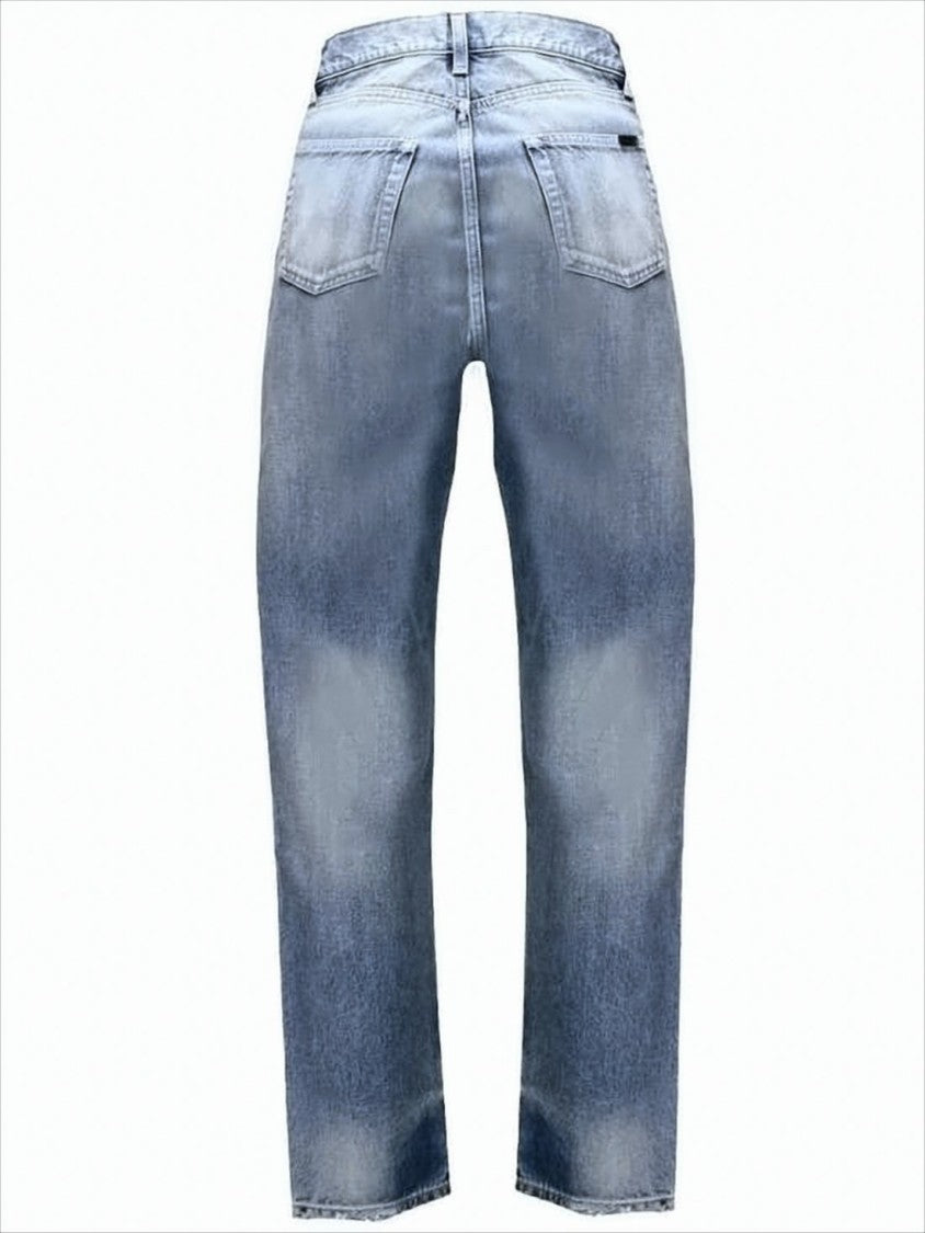 Saint Laurent Classic Straight-Leg Denim Pants With Wash Effect