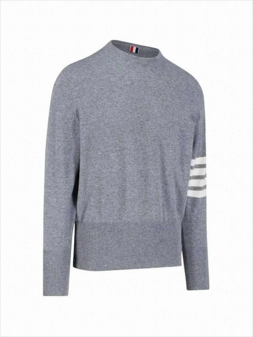 Thom Browne Cashmere Knit Sweater With Subtle Stripe Detail And Button Accents