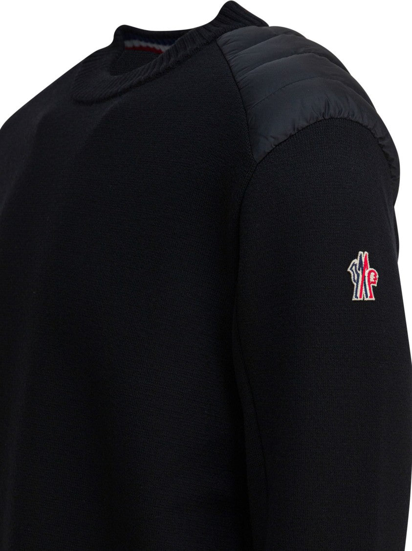 Moncler Grenoble Quilted Shoulder Crewneck Sweater In Virgin Wool Blend