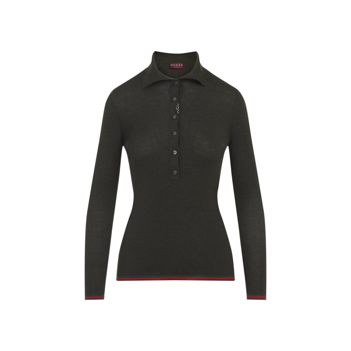 Gucci Fitted Long-Sleeve Polo Top With Ribbed Texture And Classic Collar