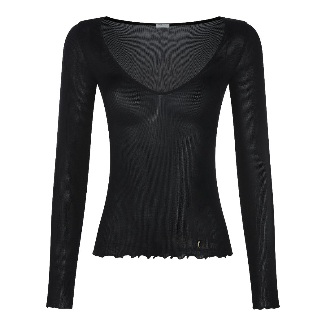Saint Laurent Black Ribbed Silk Top