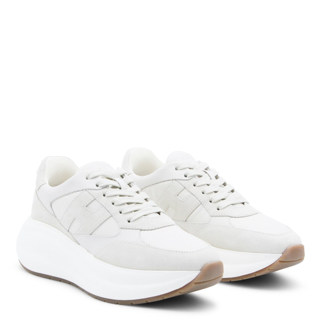 Hogan Sole White Sneakers With Soft Suede