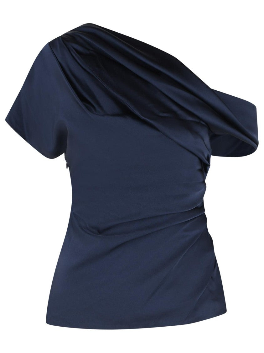 Simkhai Draped Asymmetrical One-Shoulder Navy Top
