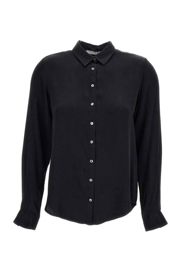 Q-Wins Long-Sleeve Black Shirt With Classic Collar And Subtle Sheen