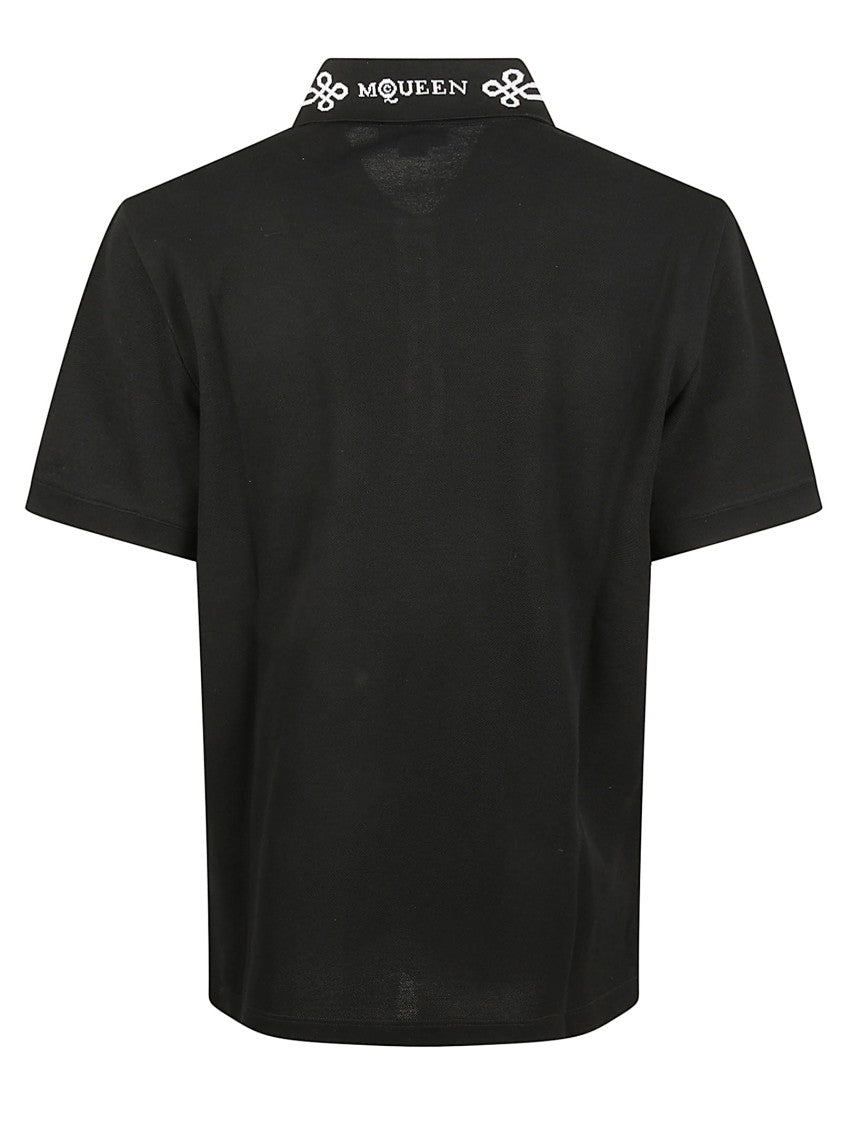 Alexander Mcqueen Black T-Shirt With Stripe Detail And Button Fastening