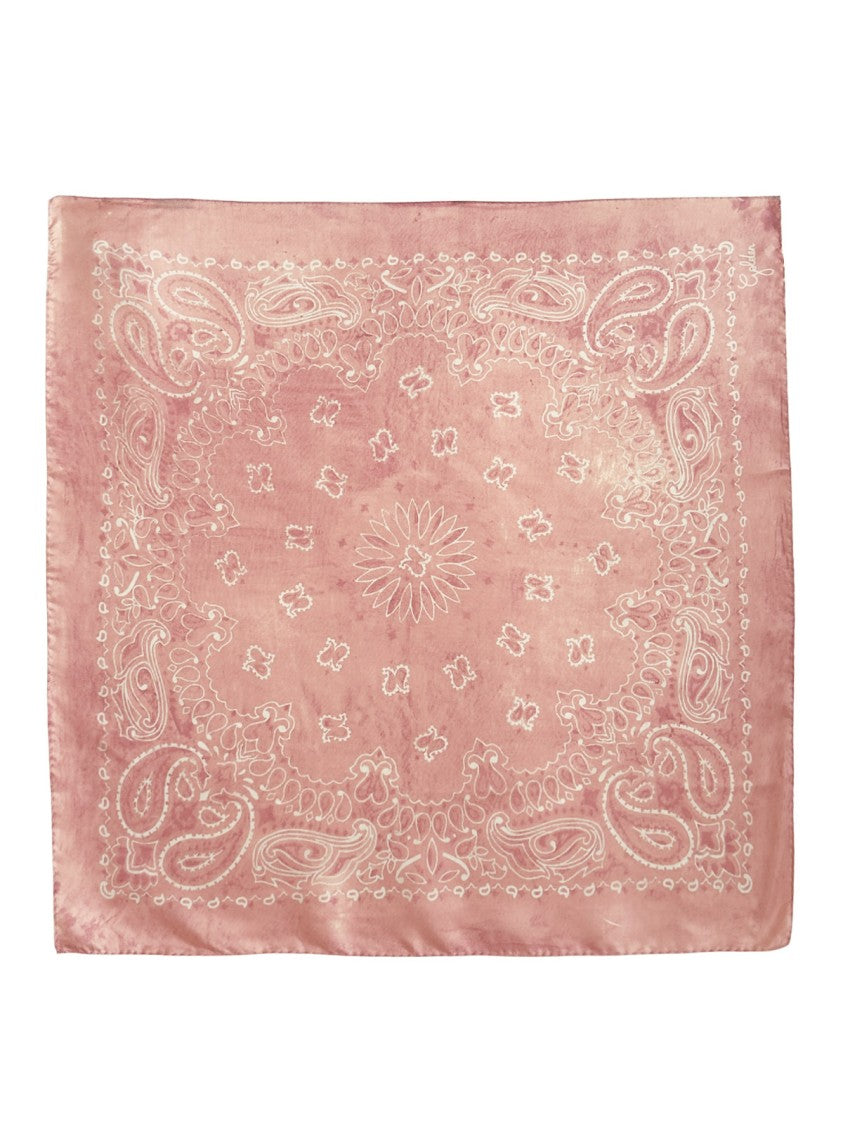 Golden Goose Pink Paisley Design Square Silk Scarf