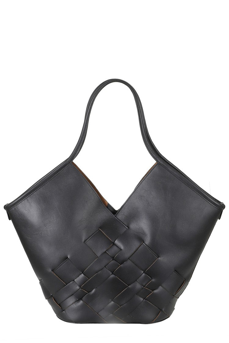 Hereu Black Coloma Woven Pattern Leather Tote Bag