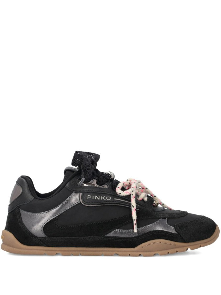 Pinko Sleek Black Flat Shoes With Metallic Accents