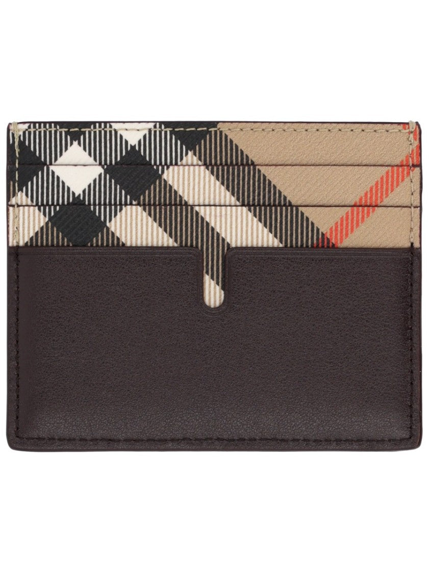 Burberry Check Pattern Smooth Calf Leather Card Holder