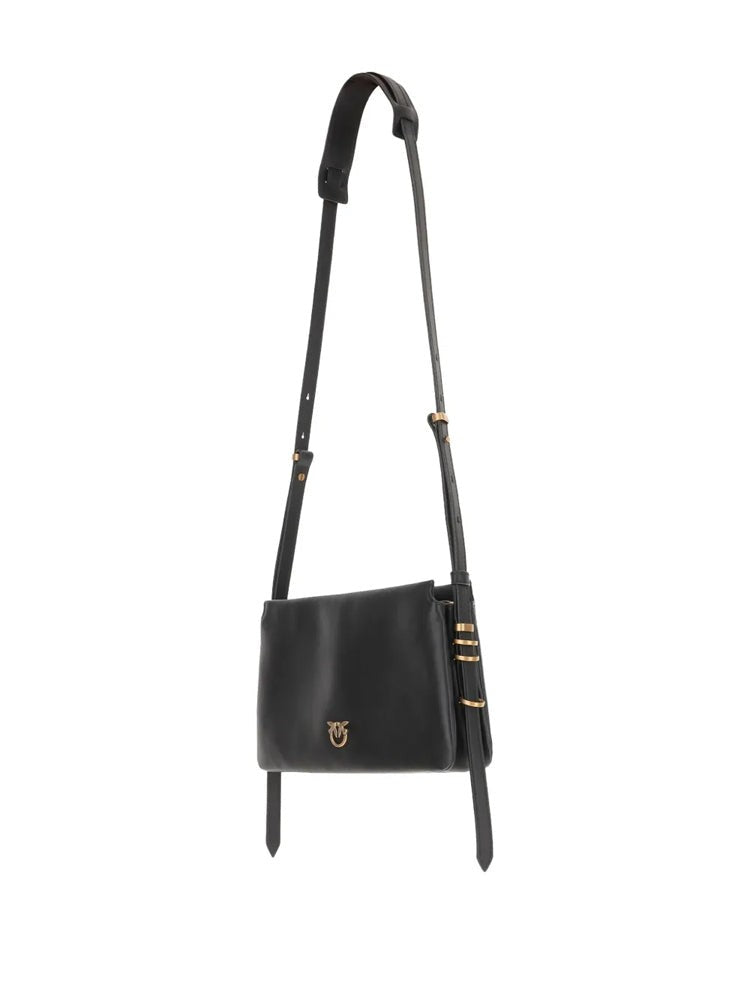 Pinko Rectangular Crossbody Bag In Smooth Black Leather With Gold-Tone Hardware