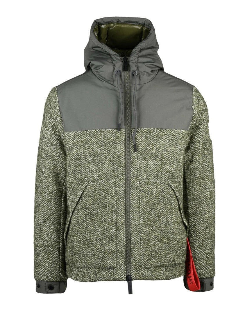 After Label Short Padded Jacket With Herringbone Fabric And Adjustable Cuffs