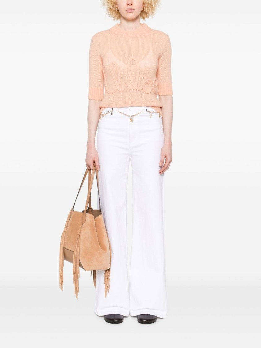 Chloé Elbow-Sleeve Knit Sweater With Prominent Logo