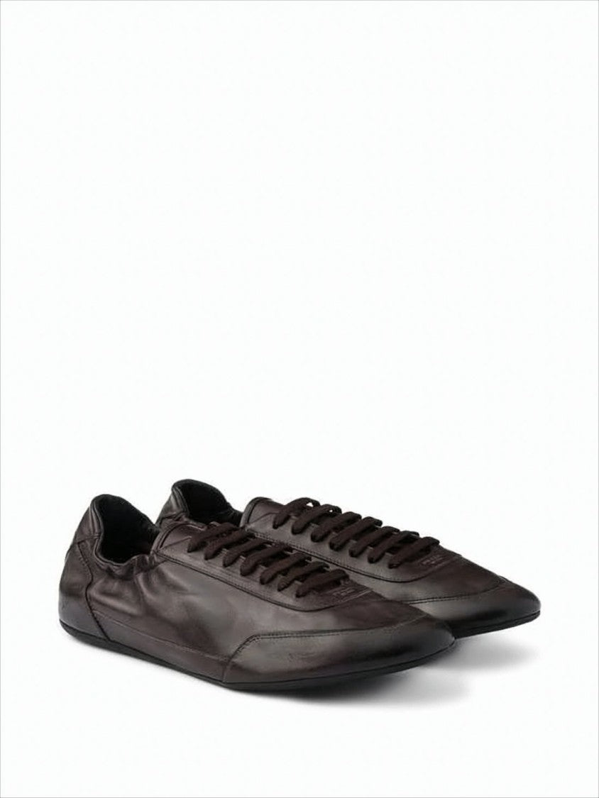 Prada Brown Calf Leather Sneakers With Minimalist Design