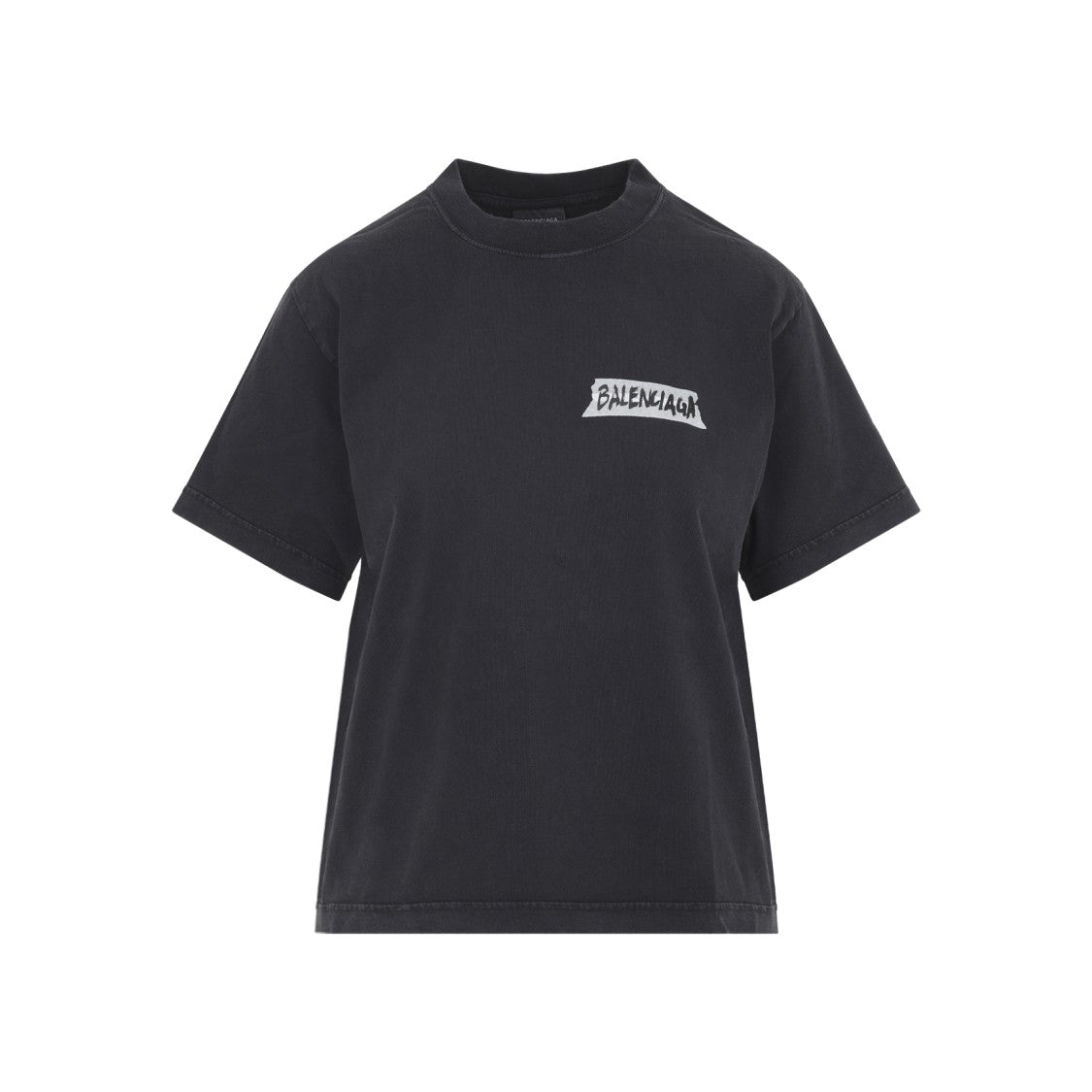 Balenciaga Faded Washed Black Cotton Medium Fit T-Shirt