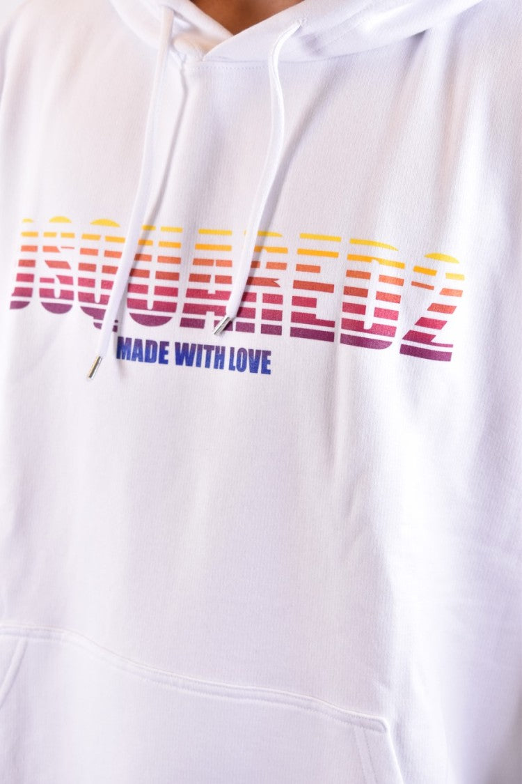 Dsquared2 White Cotton Gradient-Logo Hoodie