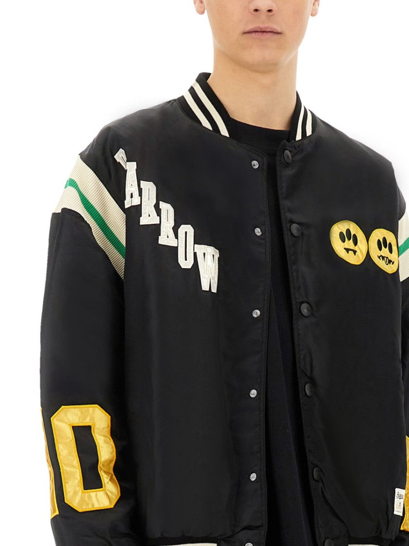 Barrow Relaxed Fit Black Satin Bomber Jacket