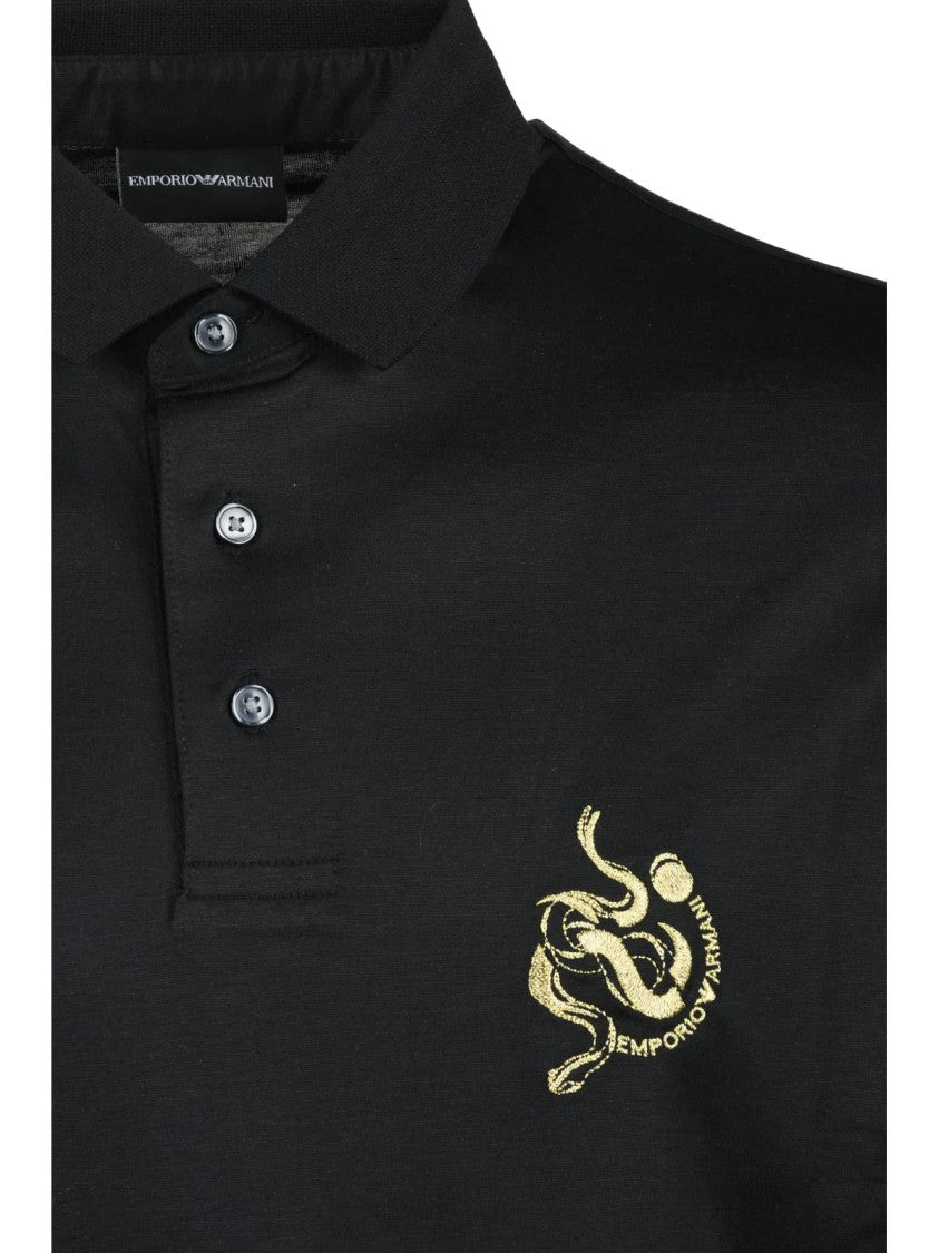 Emporio Armani Black Sustainable Lyocell-Blend Polo Shirt