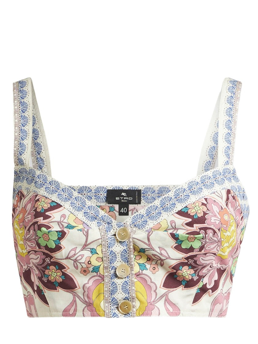 Etro Square Neck Cropped Floral Print Top