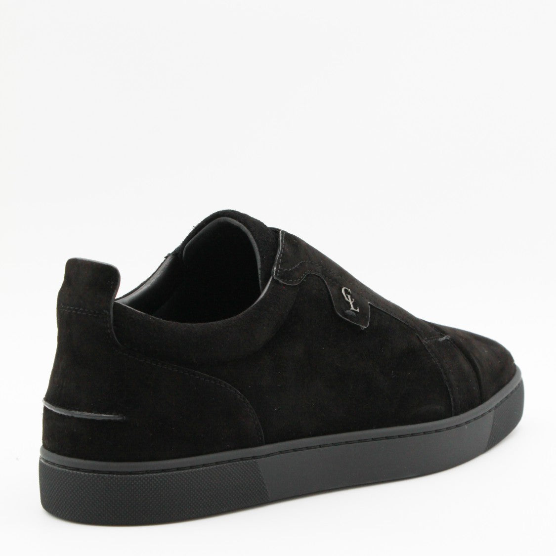 Christian Louboutin Minimalist Black Suede Sneakers With Metallic Detail