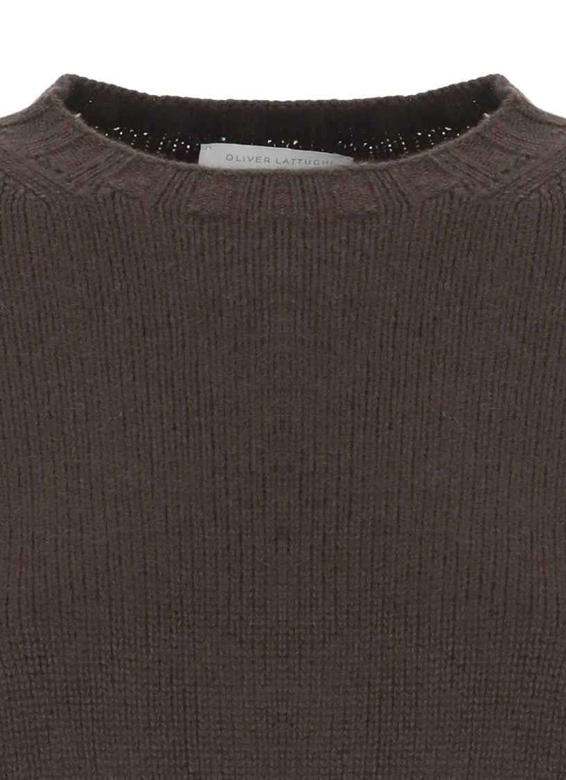 Oliver Lattughi Brown Cashmere Crew Neck Sweater