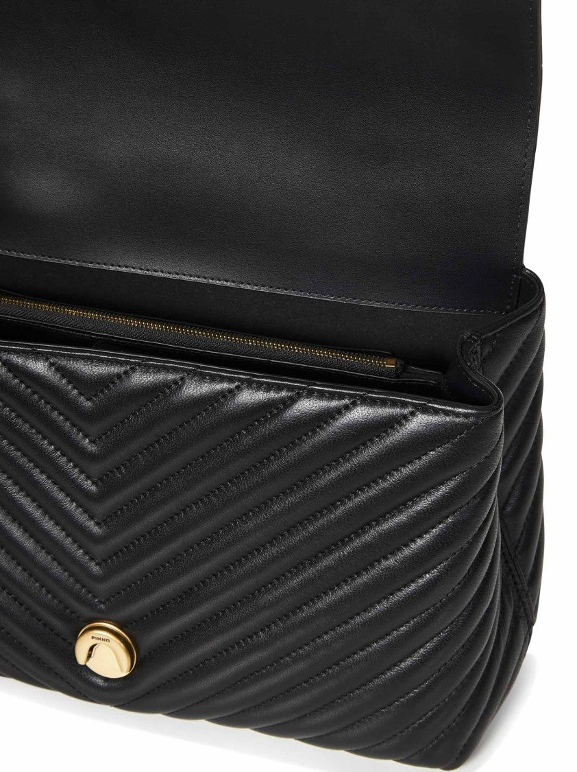 Pinko Big Black Chevron-Quilted Nappa Top Handle Bag