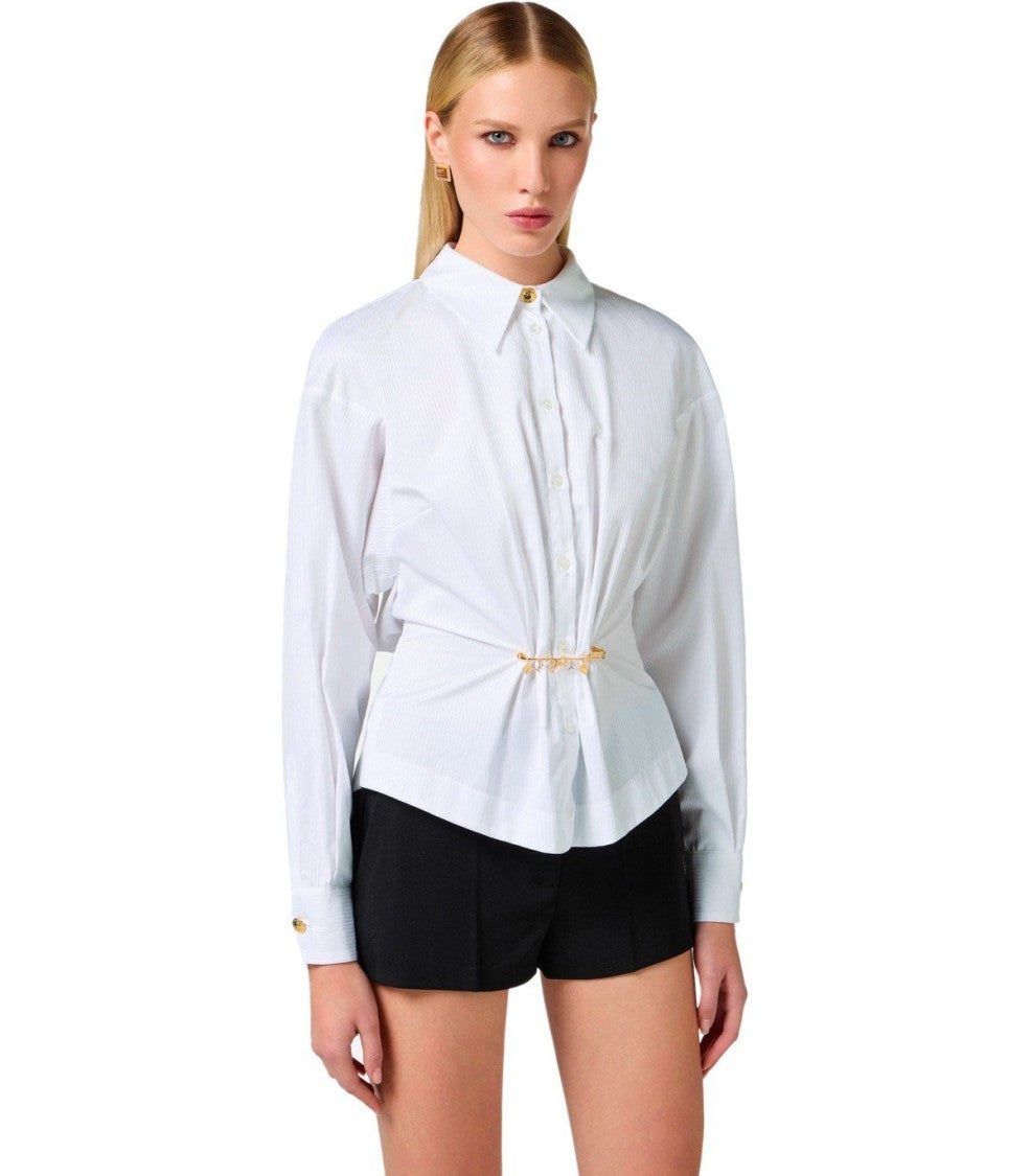 Elisabetta Franchi White Shirt With Brooch