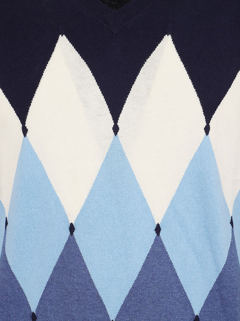 Ballantyne Diamond Pattern V-Neck Pullover In Premium Cotton-Cashmere Blend