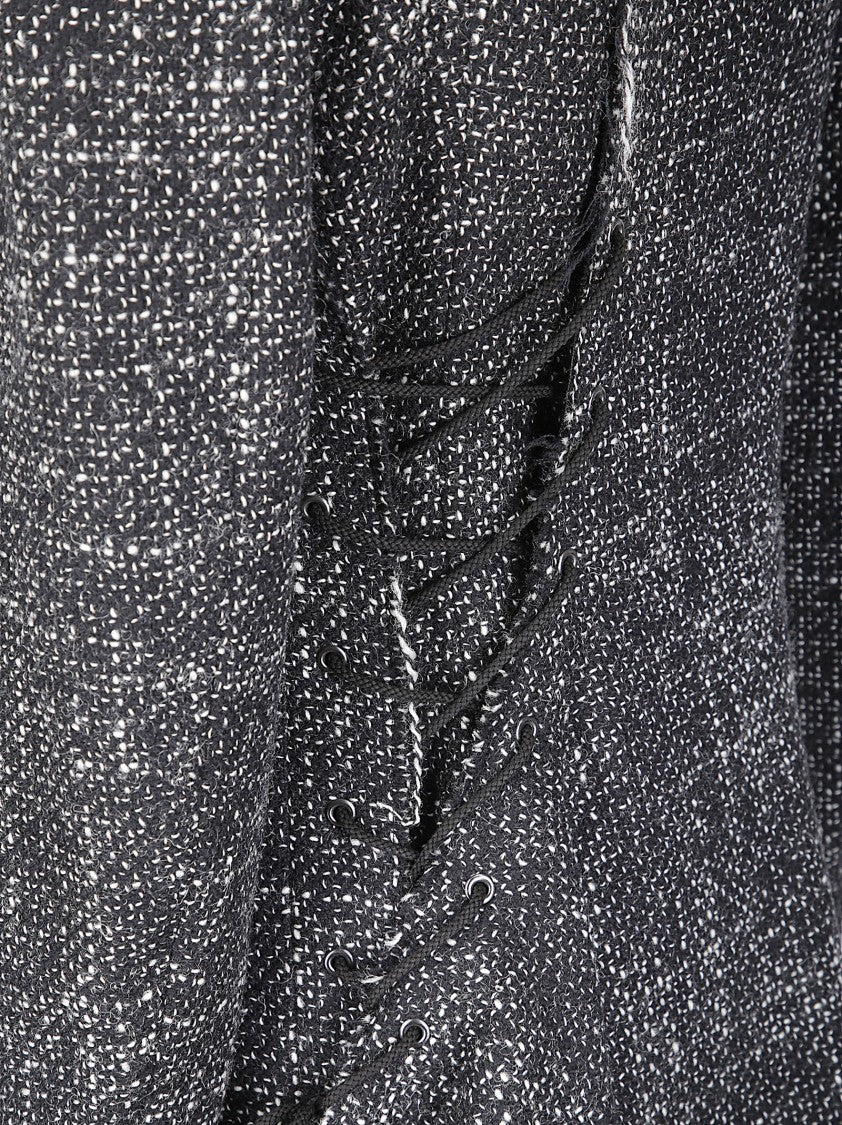 Yohji Yamamoto Back Lace Coat With Handwoven Tweed And Unique Lacing Detail