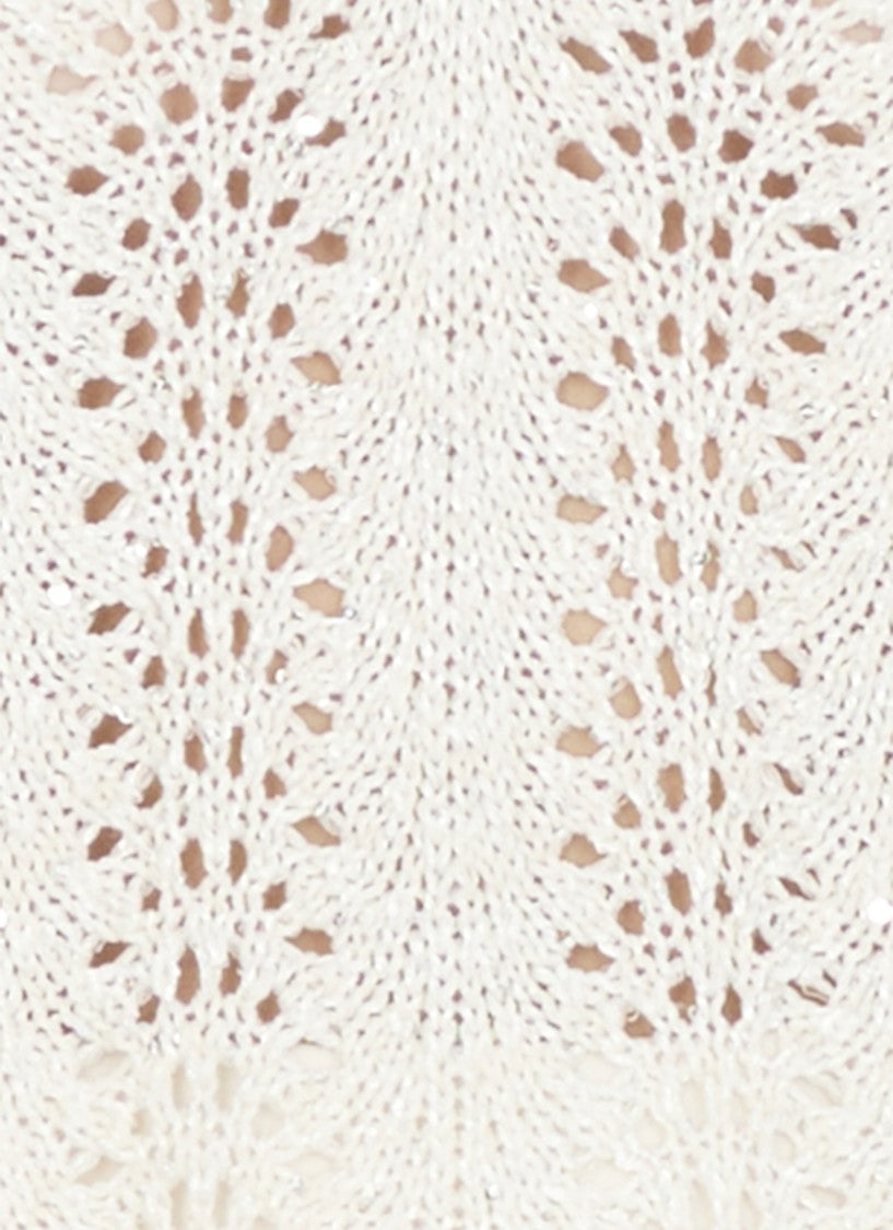 Antonelli Paillette-Embellished Ivory Sweater With Wide Neckline