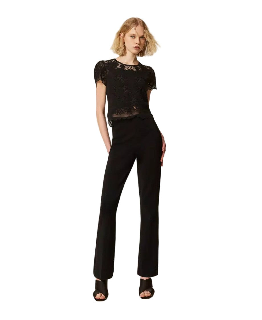 Twin-Set Cotton-Blend Dori Embroidered Scalloped Hem Blouse