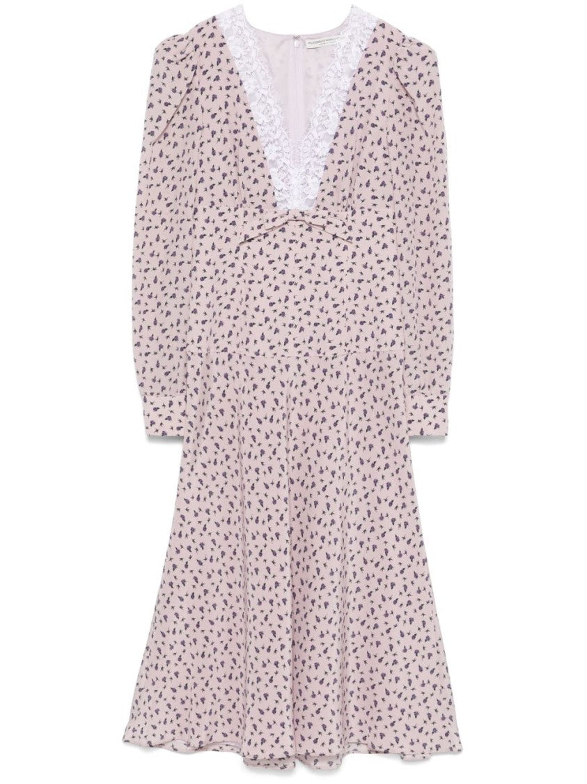 Alessandra Rich Floral Print Midi Dress With Lace Detailing