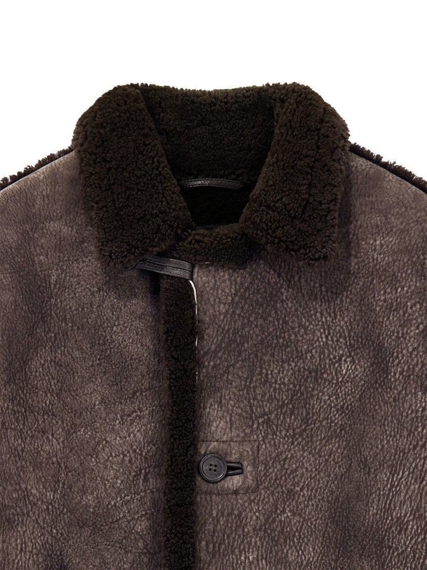 Giorgio Armani Shearling-Lined Dark Brown Jacket