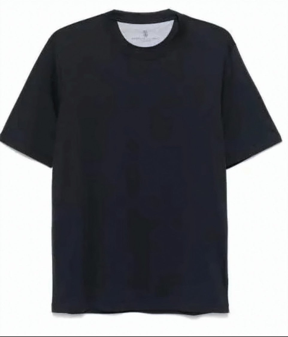 Brunello Cucinelli Smooth Textured Black Crew Neck T-Shirt