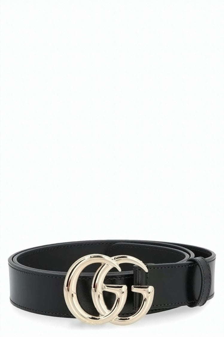 Gucci Black Leather Belt With Gold-Tone Double G Buckle