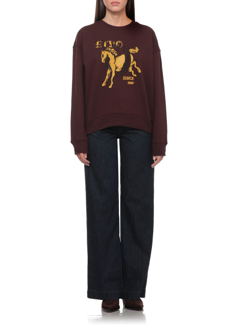 Etro Bordeaux Cotton Sweatshirt With Contrasting Logo Print