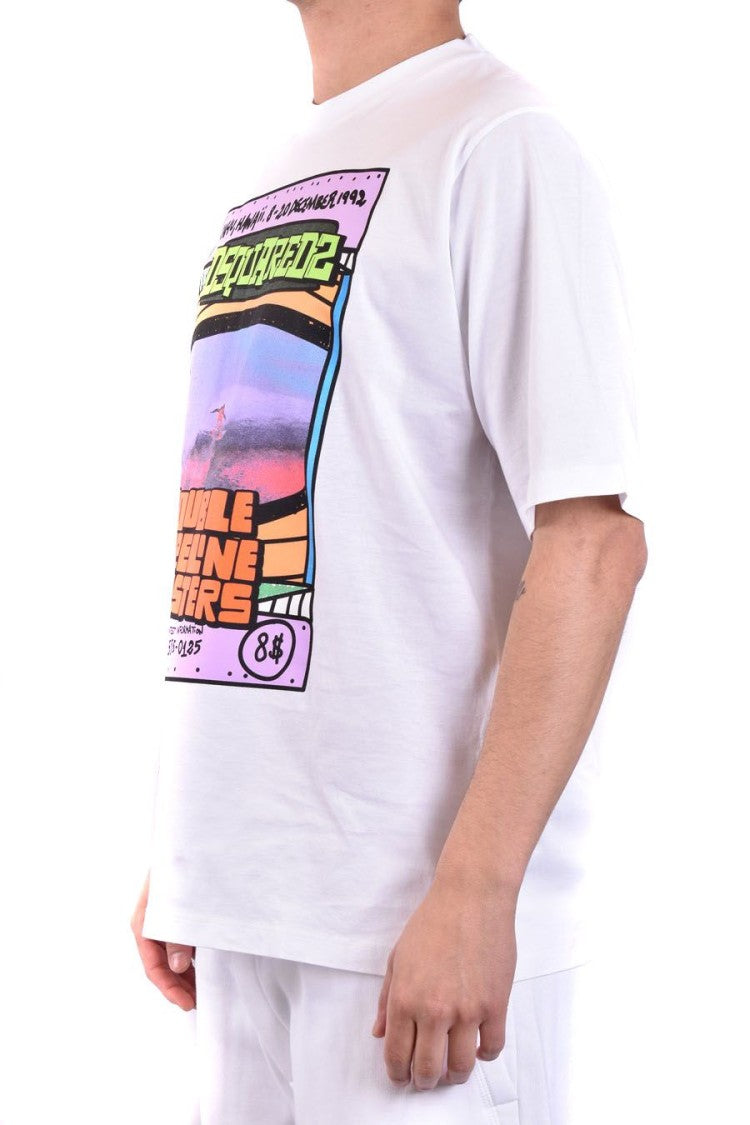 Dsquared2 White Cotton Graphic Print T-Shirt
