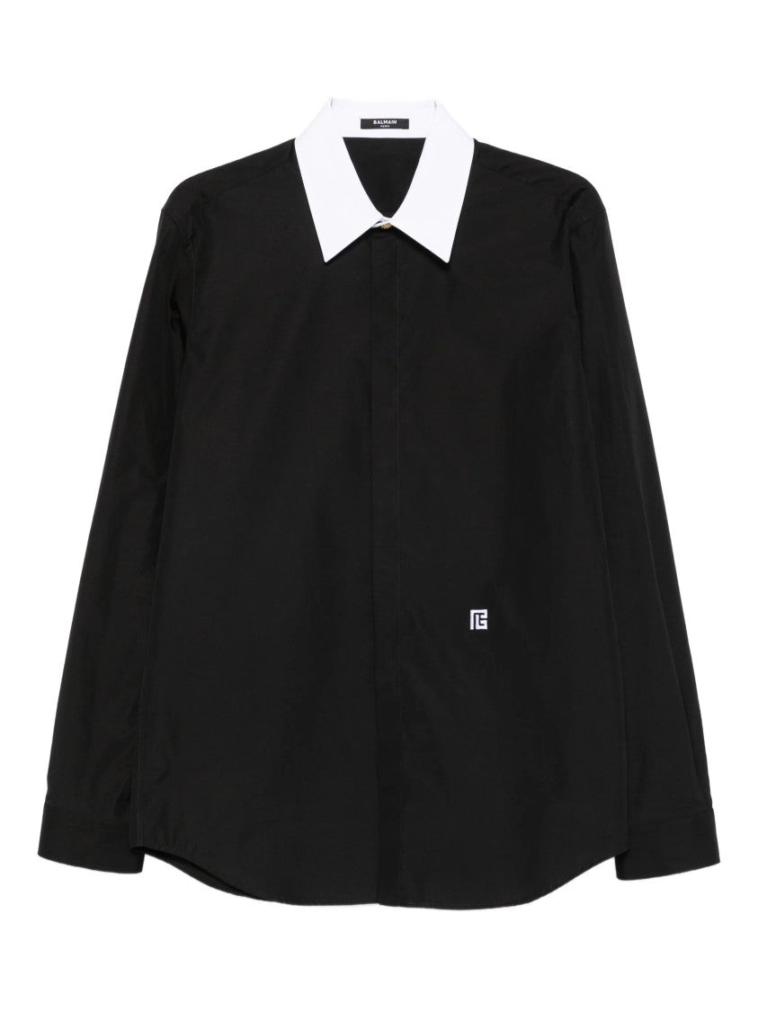 Balmain Black Ls Shirt White Collar Shirt