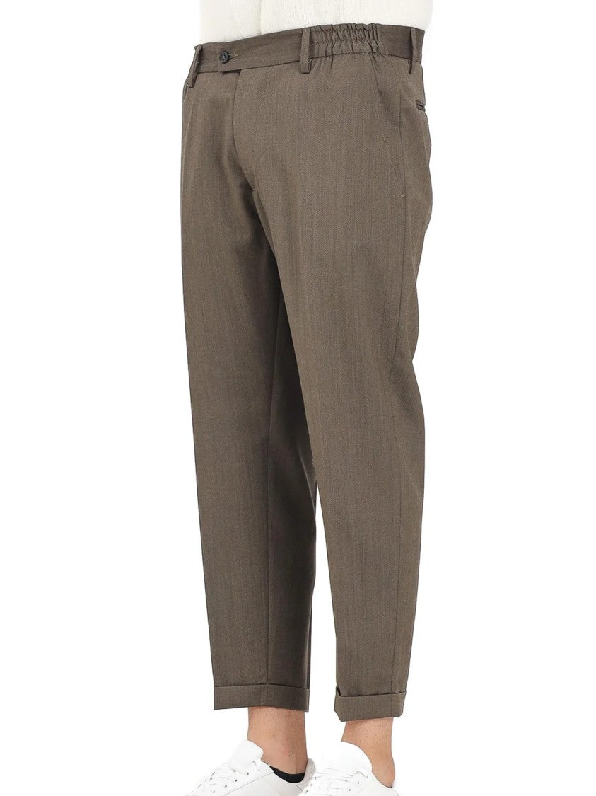 Yes London Brown Tailored Cuffed Hem Virgin Wool Formal Pants