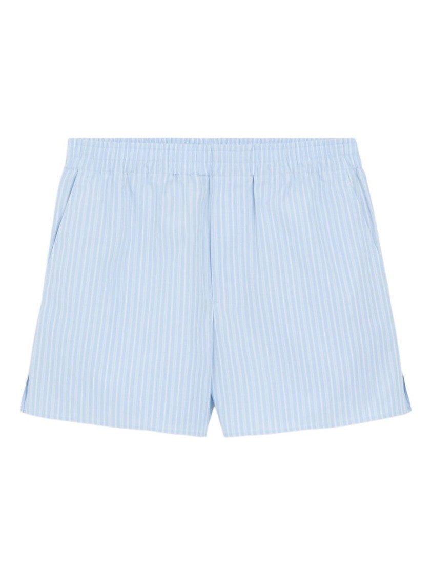 Ami Paris Blue Striped Elasticated Waist Cotton Shorts