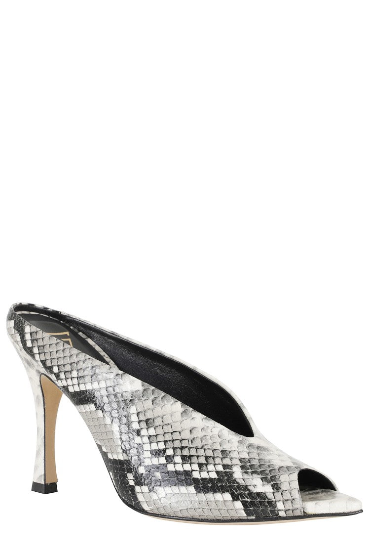 Giampaolo Viozzi Rock Grey Textured Snakeskin Curved Heel Leather Mules