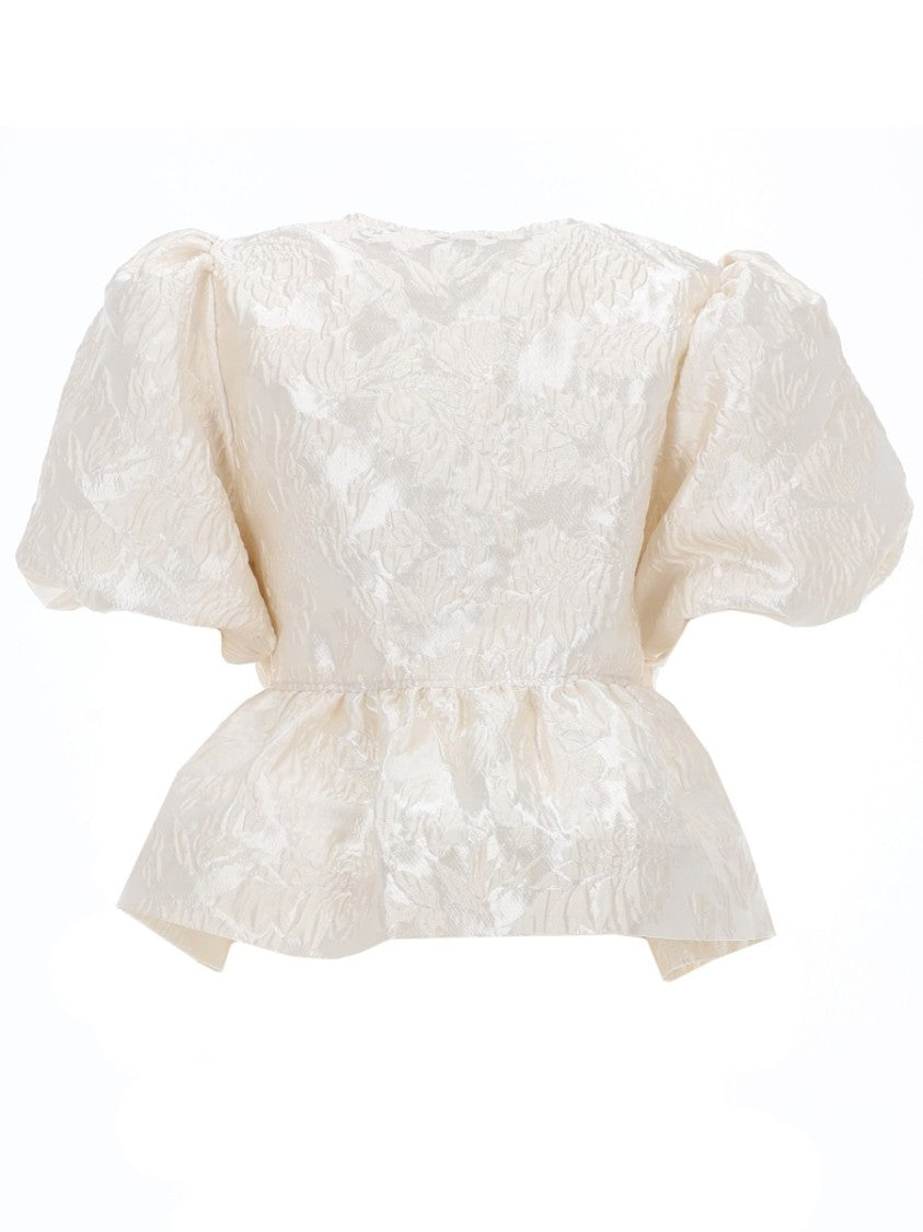 Ganni Peplum Voluminous Floral Jacquard Blouse