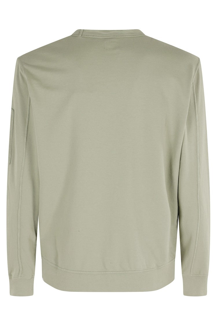 C.P. Company Moss Gray Light Fleece Crewneck Lens-Pocket Cotton Sweatshirt